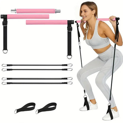 GymBros 3-Section Pilates Bar Kit with stackable resistance bands, versatile workout equipment for legs, hips, waist, and arms