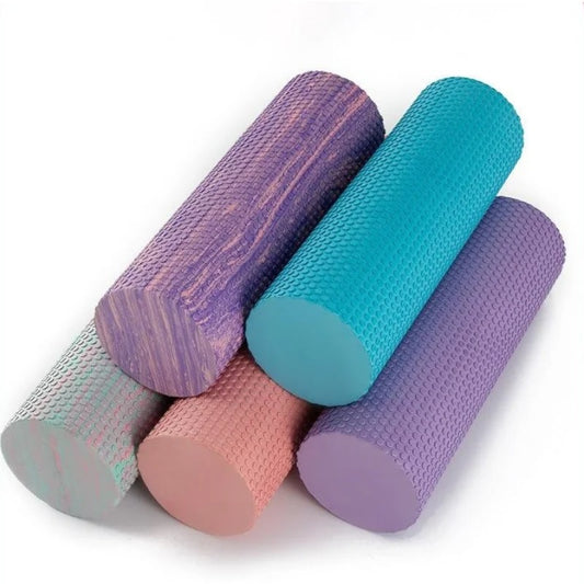 GymBros EVA yoga foam roller in 30cm, 45cm, and 60cm sizes, designed for muscle relief, Pilates, and self-massage exercises