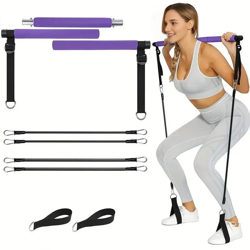 GymBros 3-Section Pilates Bar Kit with stackable resistance bands, versatile workout equipment for legs, hips, waist, and arms