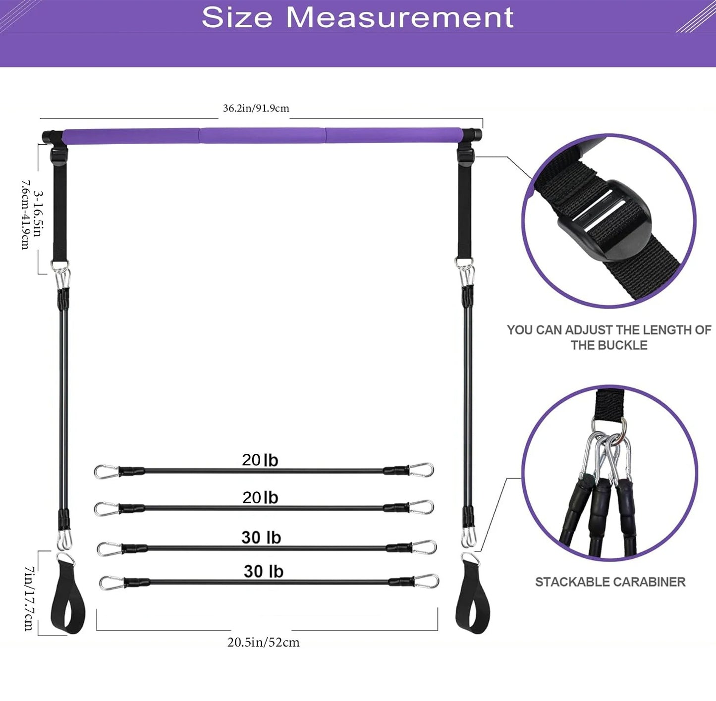 GymBros 3-Section Pilates Bar Kit with stackable resistance bands, versatile workout equipment for legs, hips, waist, and arms